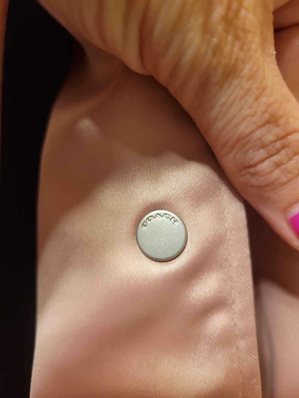 Coach Pink Satin Varsity Jacket with Cream Sleeves and Rainbow Trim - Picture 6 of 10